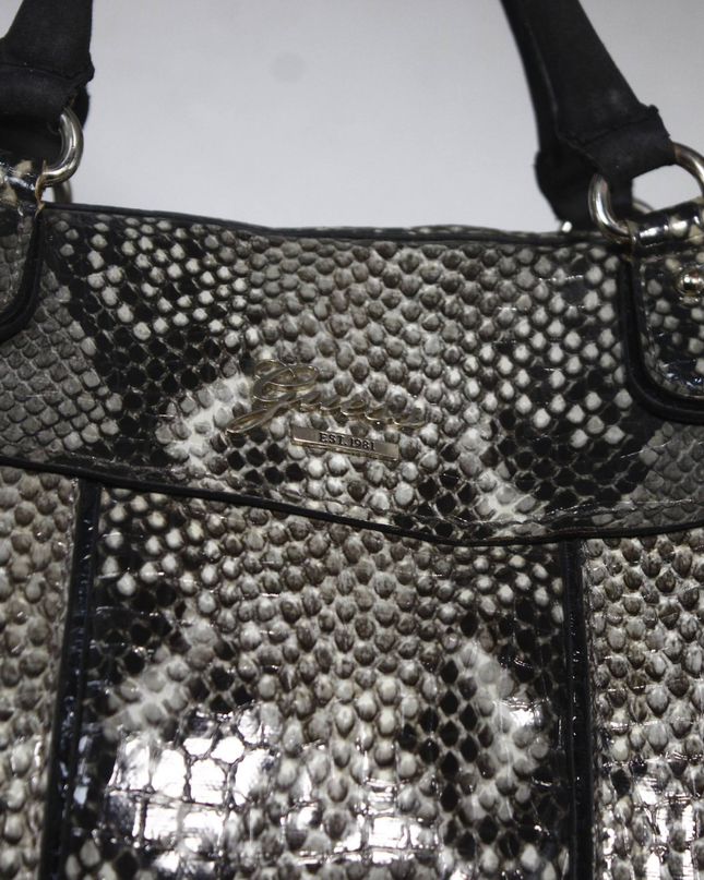 Guess Grey/Black Snakeskin Pattern Satchel Handbag