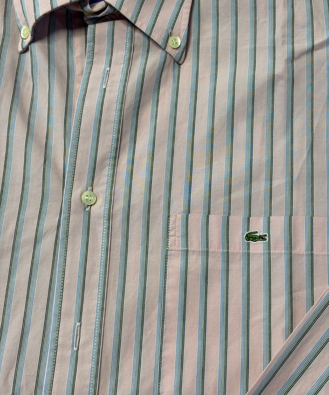 Lacoste Pink Striped Long Sleeve Button Down Shirt
