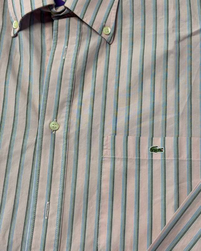 Lacoste Pink Striped Long Sleeve Button Down Shirt