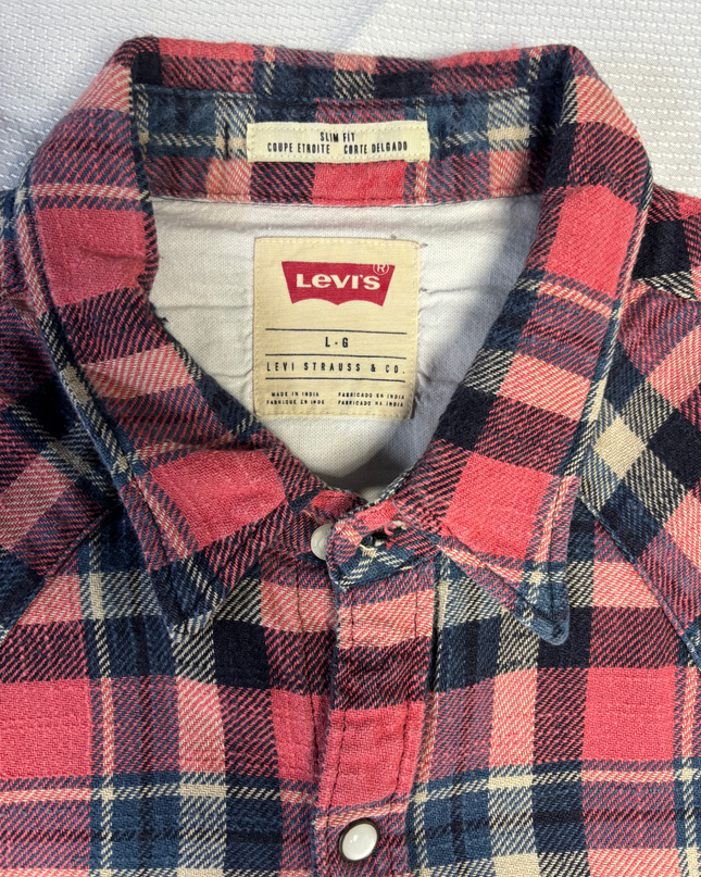 Levi's Red/Blue Plaid Slim Fit Flannel Western Shirt