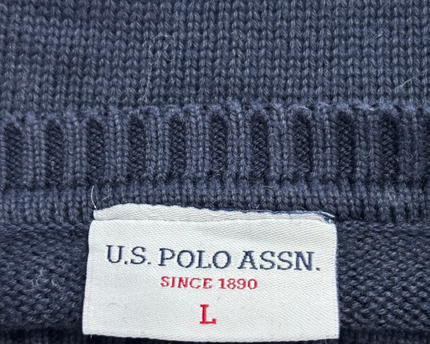 U.S. Polo Assn. Navy Blue Argyle Floral Embroidered Sweater