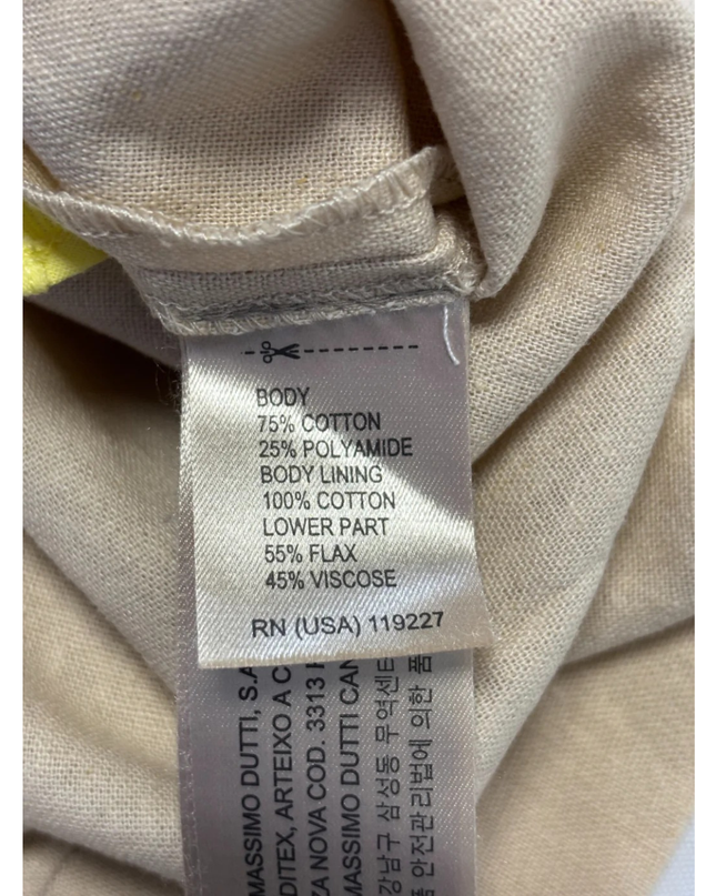 Massimo Dutti Yellow & Beige Lace Linen-Blend Sleeveless Dress
