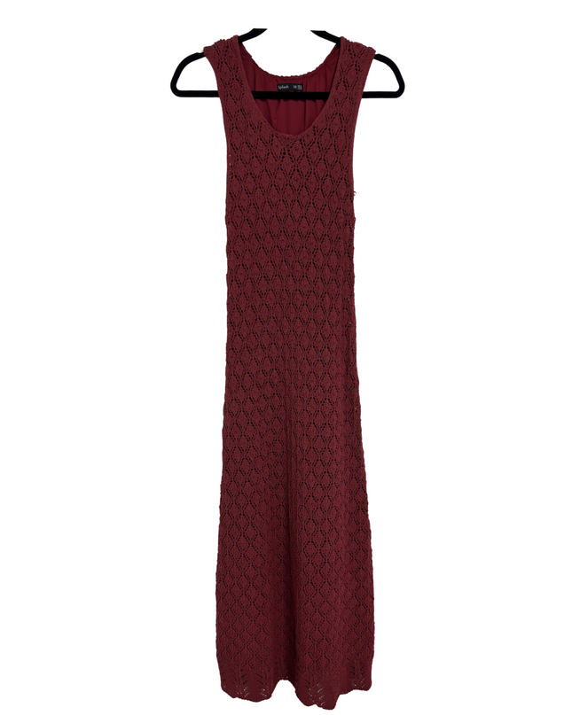 Splash Burgundy Crochet Knit Sleeveless Maxi Dress - XS