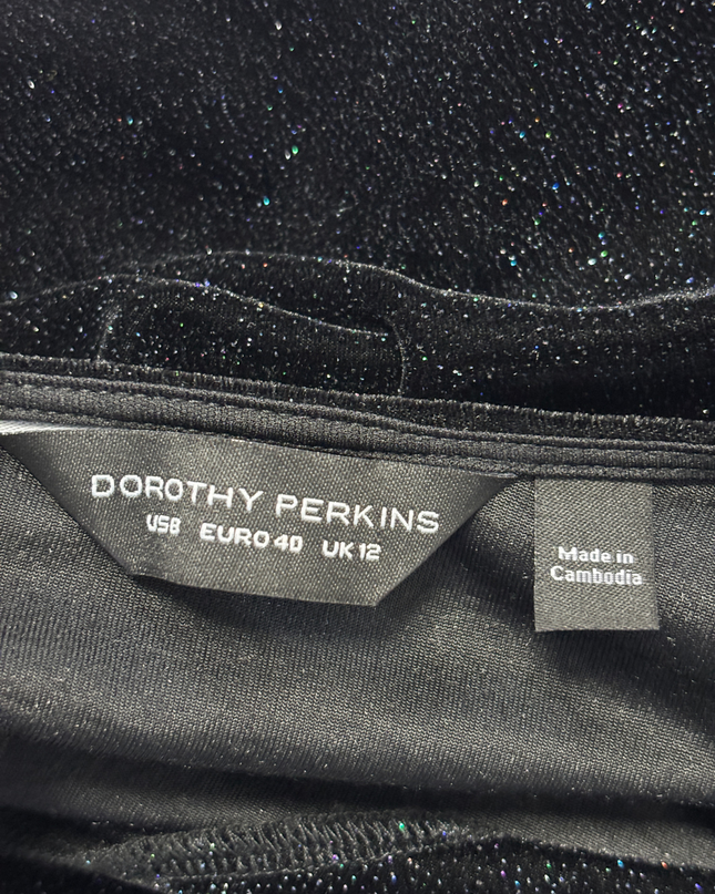Dorothy Perkins Black Shimmer Velvet Draped Neck Midi Dress