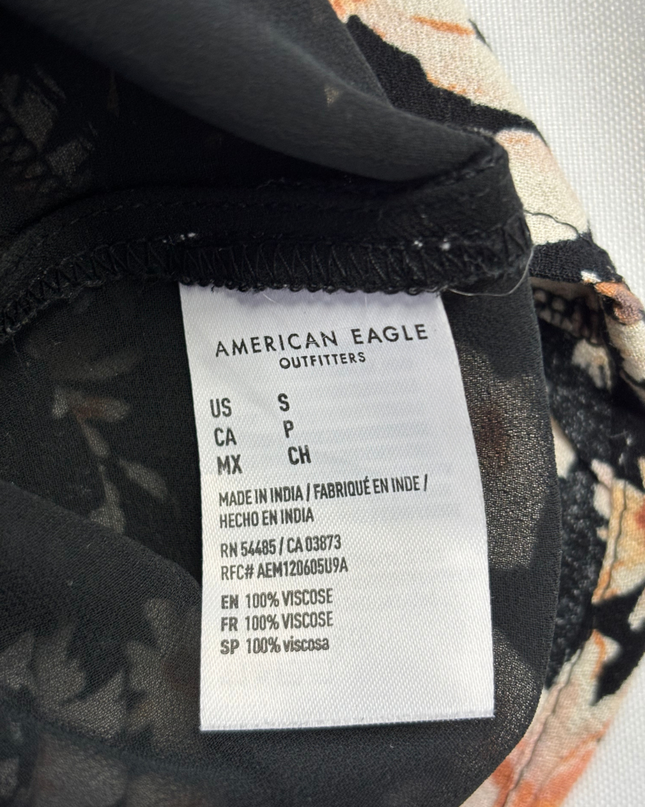 American Eagle Black Floral Square Neck Mini Dress