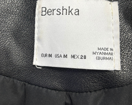 Bershka Black Faux Leather Cropped Biker Jacket