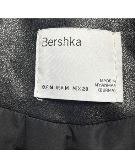 Bershka Black Faux Leather Cropped Biker Jacket