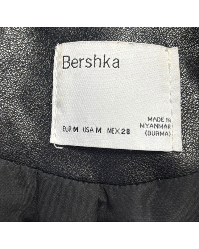 Bershka Black Faux Leather Cropped Biker Jacket
