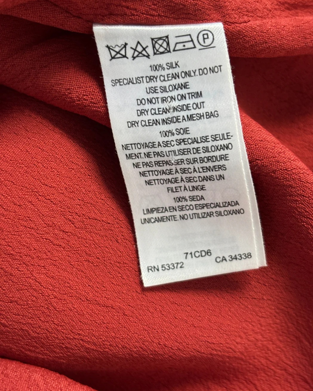 French Connection Red Silk Beaded V-Neck Mini Dress