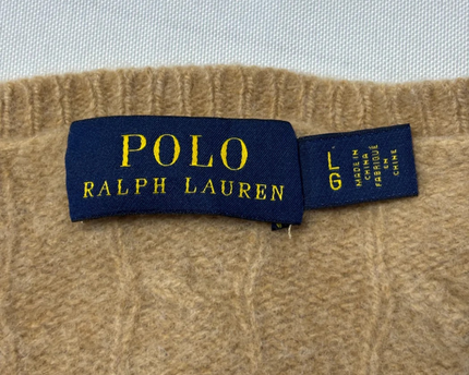 Polo Ralph Lauren Brown Cable Knit Wool-Cashmere V-Neck Sweater