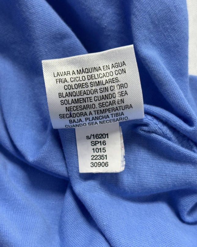 Blue Long-Sleeve V-Neck T-Shirt with Lace Pocket Detail