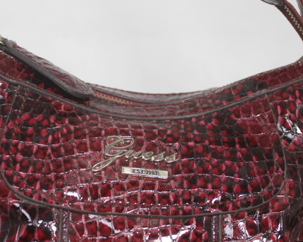 Guess Burgundy Snake Embossed Faux Leather Shoulder Bag