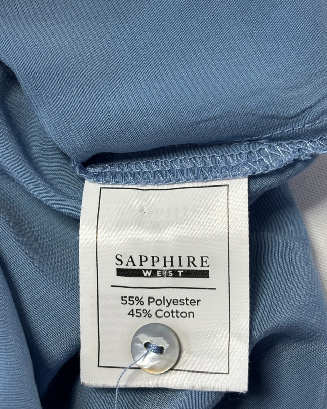 Sapphire West Dusty Blue Short Sleeve Button-Up Blouse