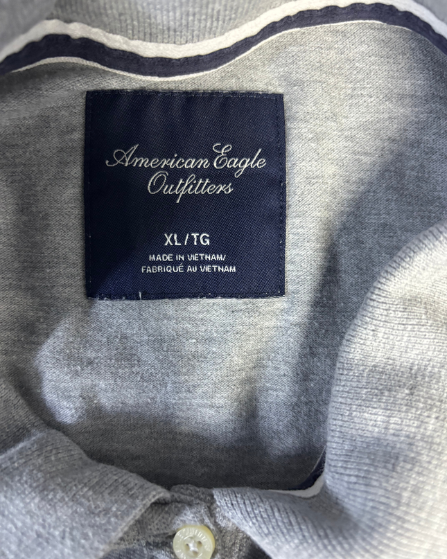 American Eagle Grey Short Sleeve Piqué Polo Shirt