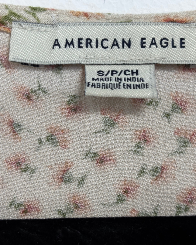American Eagle Cream Floral Long Sleeve Tiered Mini Dress