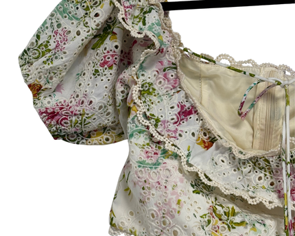 Multicolor Floral Broderie Anglaise Ruffle Crop Top