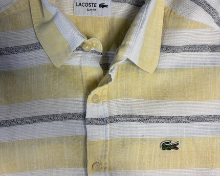 Lacoste Yellow Striped Slim Fit Long Sleeve Shirt