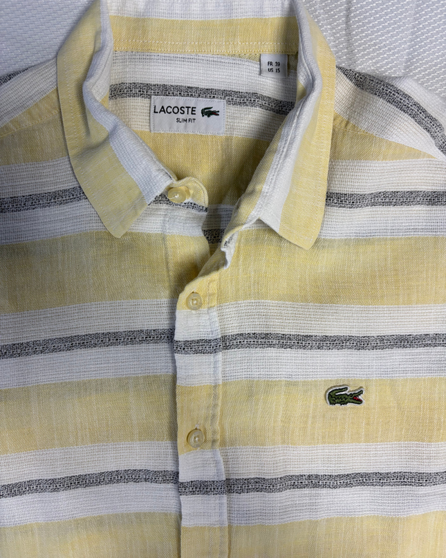 Lacoste Yellow Striped Slim Fit Long Sleeve Shirt