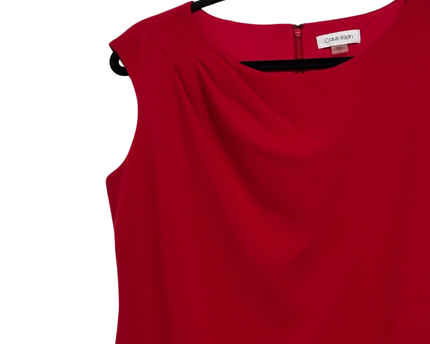 Calvin Klein Red Sleeveless Draped Neckline Sheath Dress