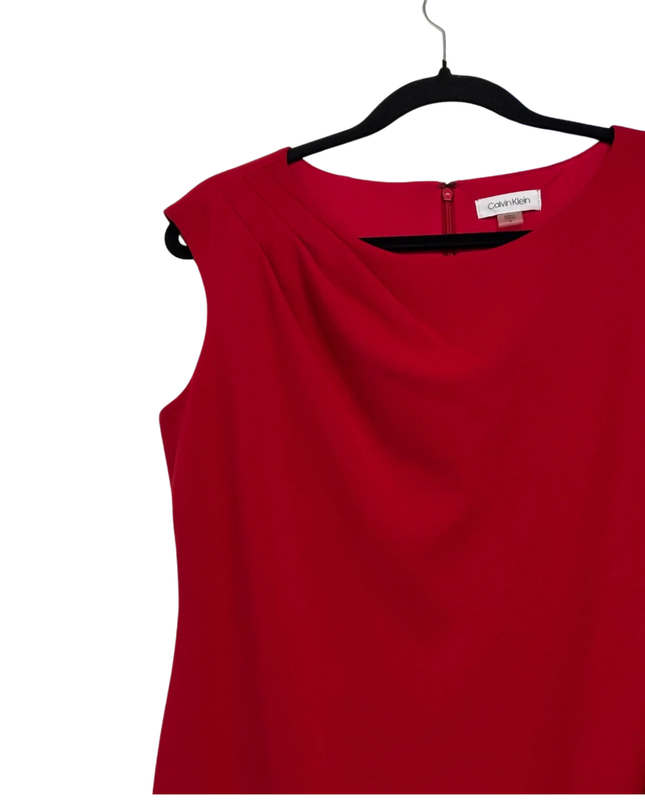 Calvin Klein Red Sleeveless Draped Neckline Sheath Dress