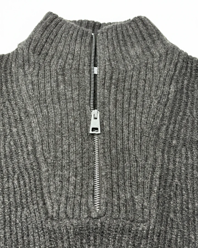 Zara Grey Half-Zip Ribbed Knit Sweater