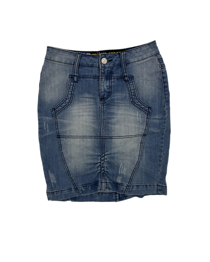 It's Mine Faded Blue Denim Bodycon Mini Skirt - M | Waist: 28"