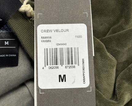Adidas Olive Velour Three-Stripe Crewneck Sweatshirt W/Tags