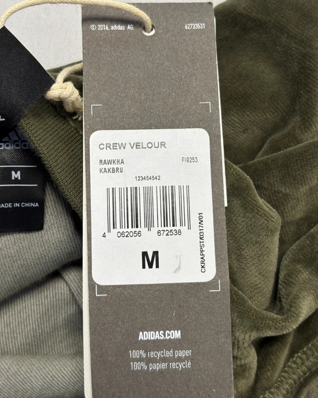 Adidas Olive Velour Three-Stripe Crewneck Sweatshirt W/Tags