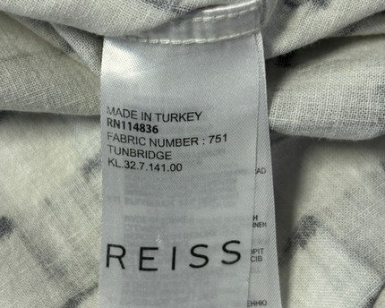 Reiss Black and White Grid Short Sleeve Slim Fit Button-Down Shirt