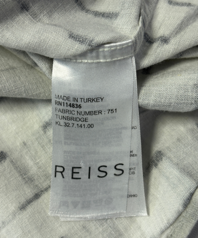 Reiss Black and White Grid Short Sleeve Slim Fit Button-Down Shirt