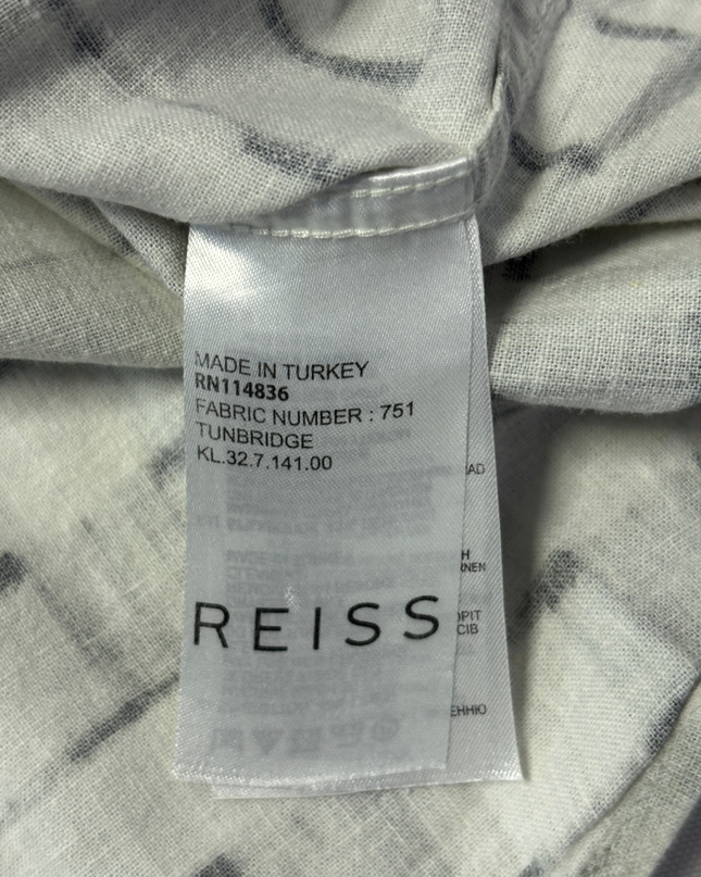 Reiss Black and White Grid Short Sleeve Slim Fit Button-Down Shirt