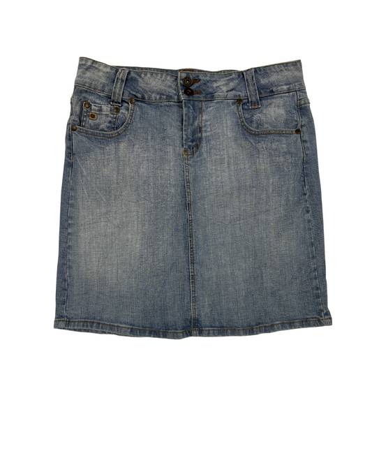 Paris Blues Light Wash Denim with Double Button Mini Skirt - L | Waist: 30"