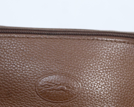 Longchamp Brown Pebbled Leather Toiletry Pouch