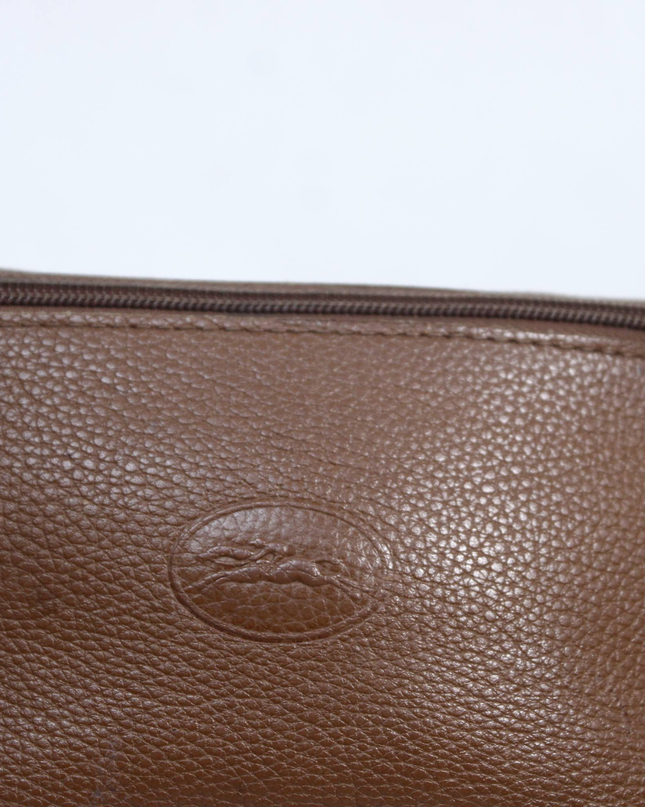 Longchamp Brown Pebbled Leather Toiletry Pouch