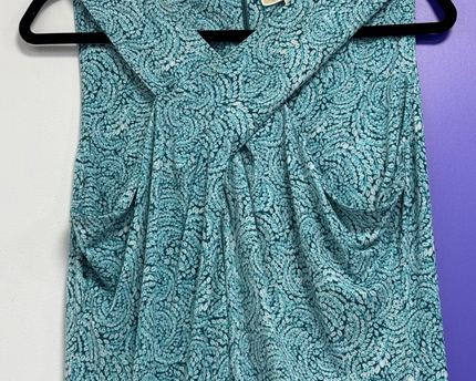 Michael Kors Teal Patterned Twist Neck Sleeveless Dress