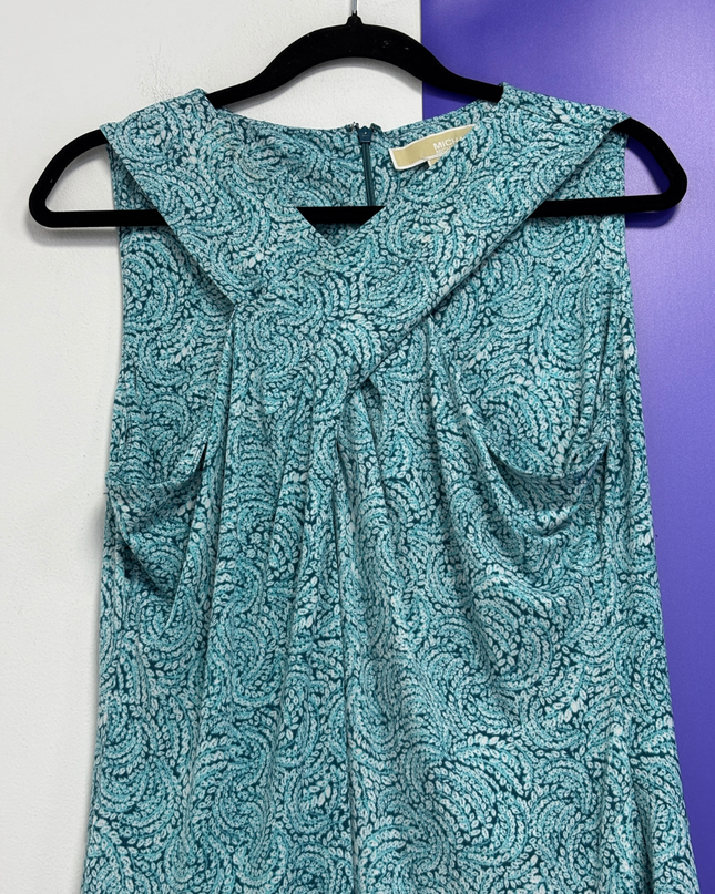 Michael Kors Teal Patterned Twist Neck Sleeveless Dress