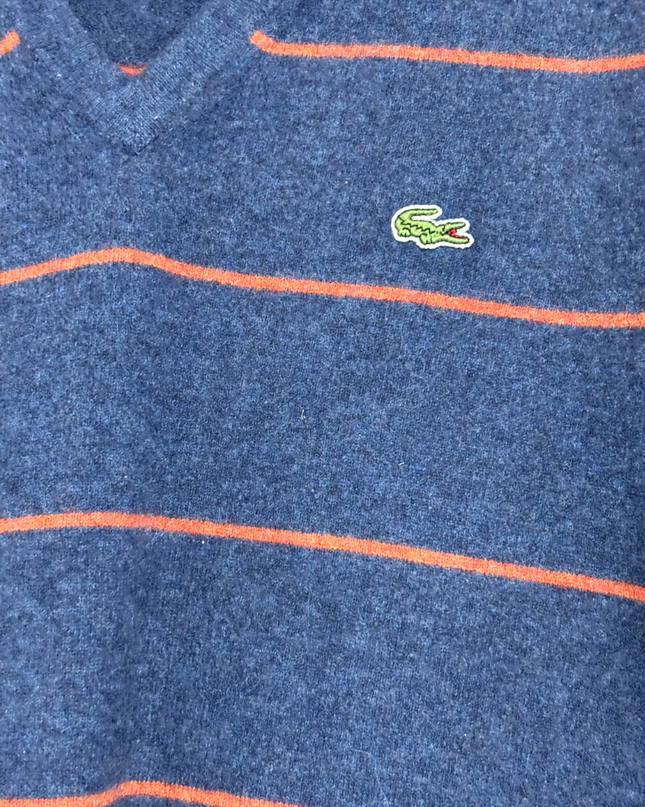 Lacoste Blue Striped V-Neck Knit Sweater