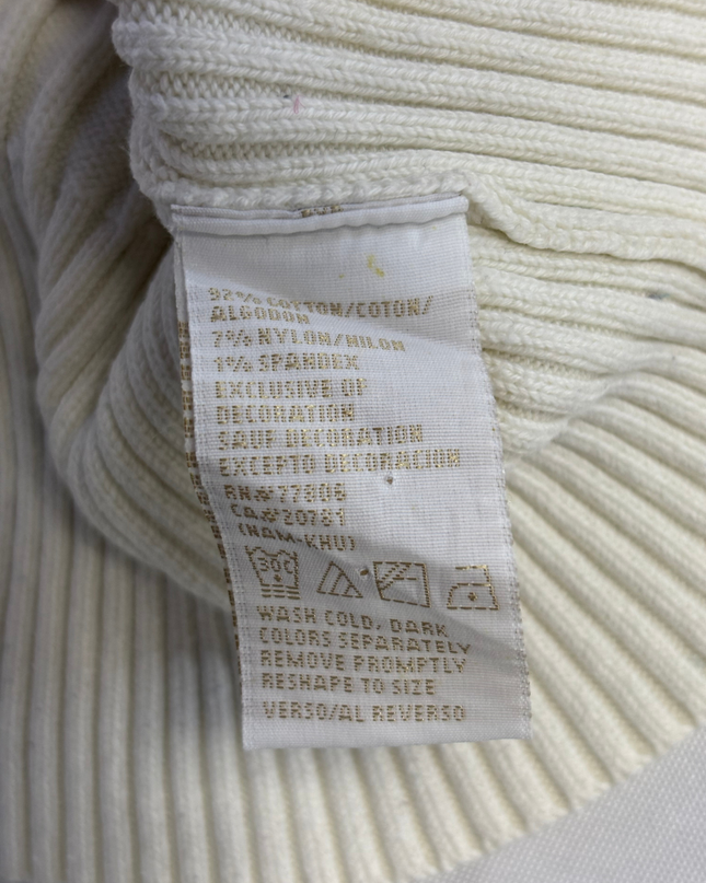 Tommy Hilfiger White Cable-Knit V-Neck Sweater