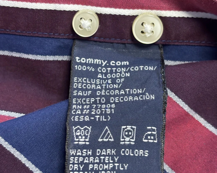Tommy Hilfiger Burgundy and Navy Blue Striped Long Sleeve Shirt