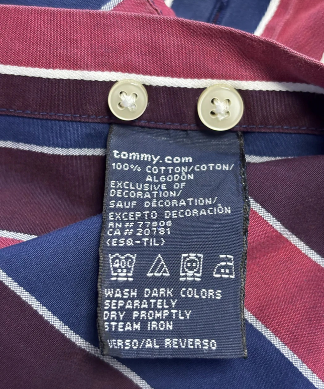 Tommy Hilfiger Burgundy and Navy Blue Striped Long Sleeve Shirt