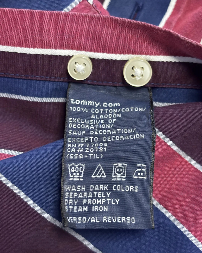 Tommy Hilfiger Burgundy and Navy Blue Striped Long Sleeve Shirt