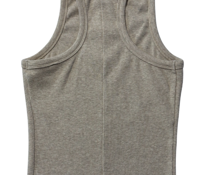 mêm Beige Ribbed Gothic Embroidered Tank Top