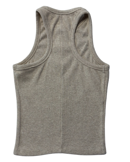 mêm Beige Ribbed Gothic Embroidered Tank Top