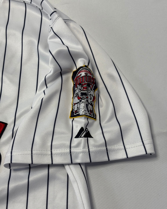 Majestic White Minnesota Twins Justin Morneau #33 Pinstripe Baseball Jersey