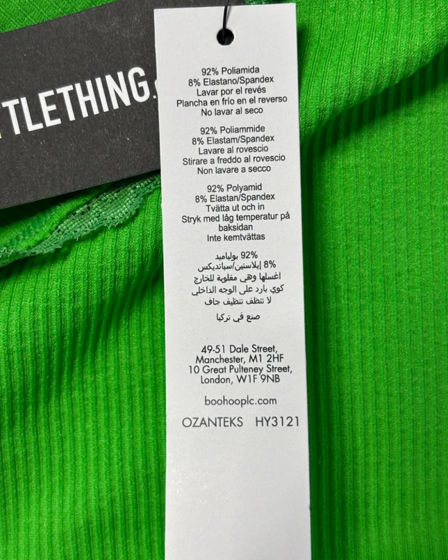 PrettyLittleThing Bright Green Ribbed Lace Trim Shorts W/Tags