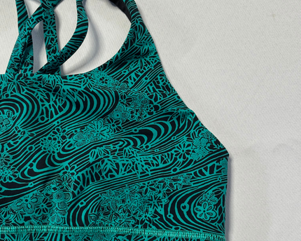 Lululemon Teal/Black Pattern High-Neck Strappy Sports Bra