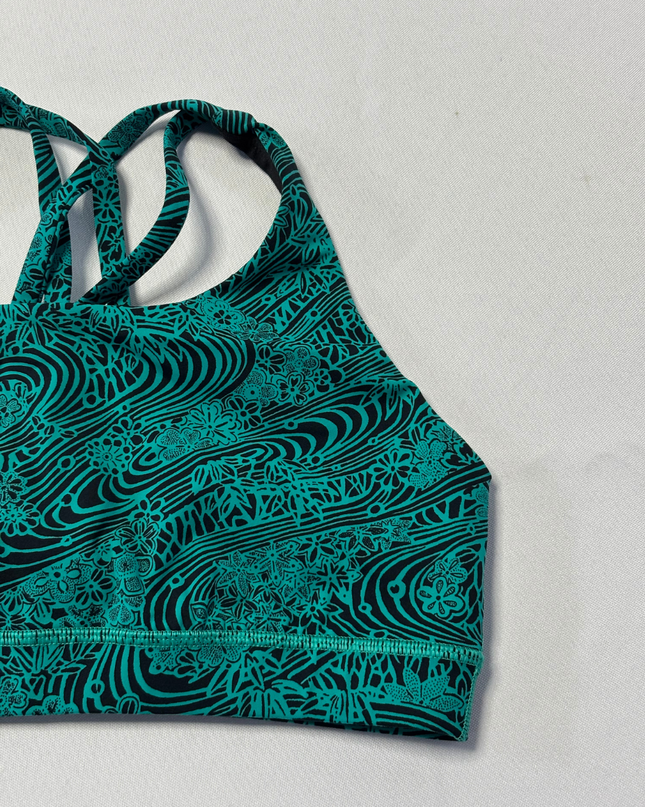 Lululemon Teal/Black Pattern High-Neck Strappy Sports Bra