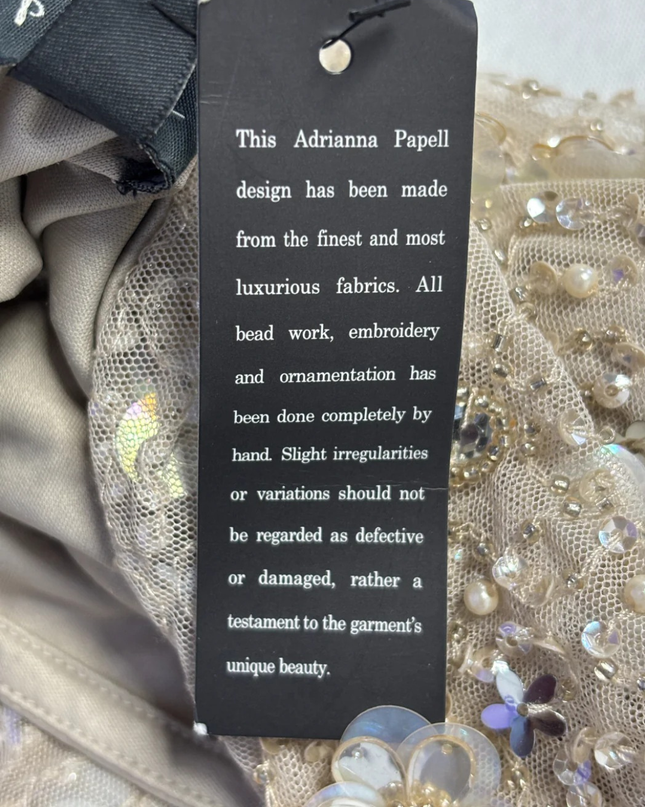 Adrianna Papell Beige Beaded Mesh Evening Gown W/Tags