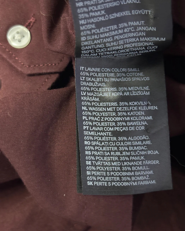 H&M Burgundy Slim Fit Easy Iron Long Sleeve Shirt