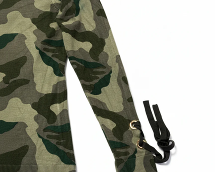 INC International Concepts Camouflage Lace-Up Sleeve Sweater